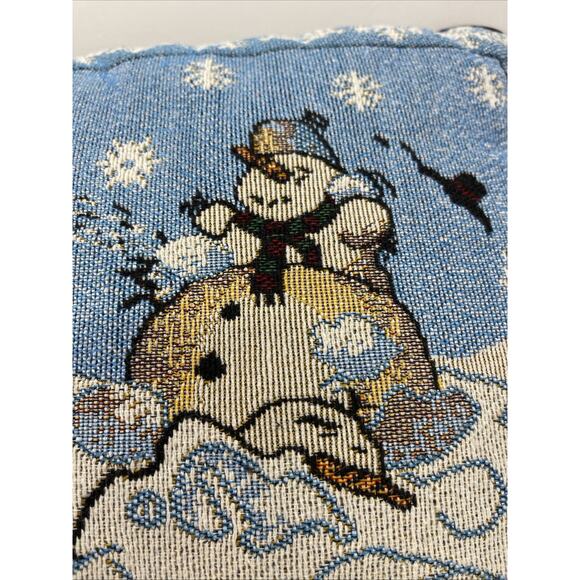Christmas needlepoint pillow Snowman Family Winter 16” L 12” W - Picture 2 of 7